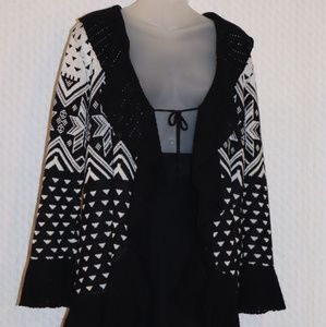 Black and white sweater jacket with front tie